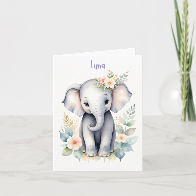Blooming Baby Elephant Invitation (Front)