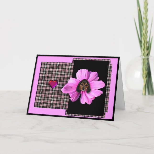 Blooming Beagle Pink Valentine's Day Card (Front)
