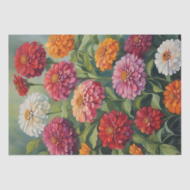 Blooming Beauties: Zinnias Painting Decoupage Tissue Paper (Front)