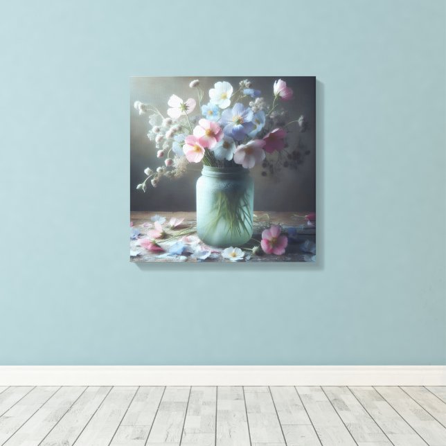 Blooming Beauty A Jar Full of Flowers Canvas Print (Insitu(Wood Floor))
