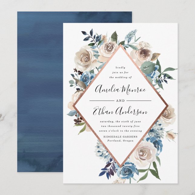 Blooming Beauty Floral Frame Wedding Invitation (Front/Back)