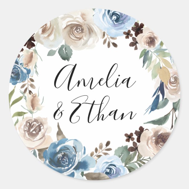 Blooming Beauty | Personalised Wedding Classic Round Sticker (Front)