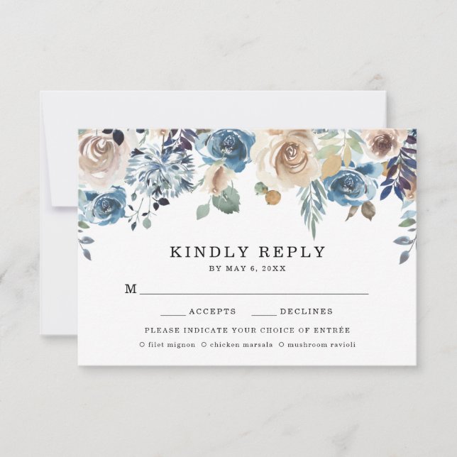 Blooming Beauty Wedding RSVP Card with Meal Choice (Front)