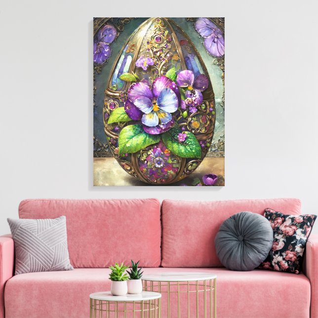 Blooming Birds Foot Violets Wildflowers Easter Egg Canvas Print (Insitu(LivingRoom))