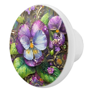 Blooming Birds Foot Violets Wildflowers Easter Egg Ceramic Knob