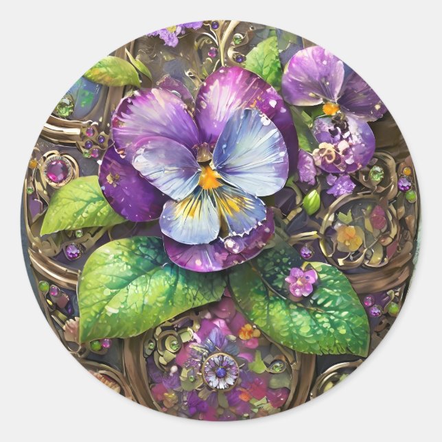 Blooming Birds Foot Violets Wildflowers Easter Egg Classic Round Sticker (Front)
