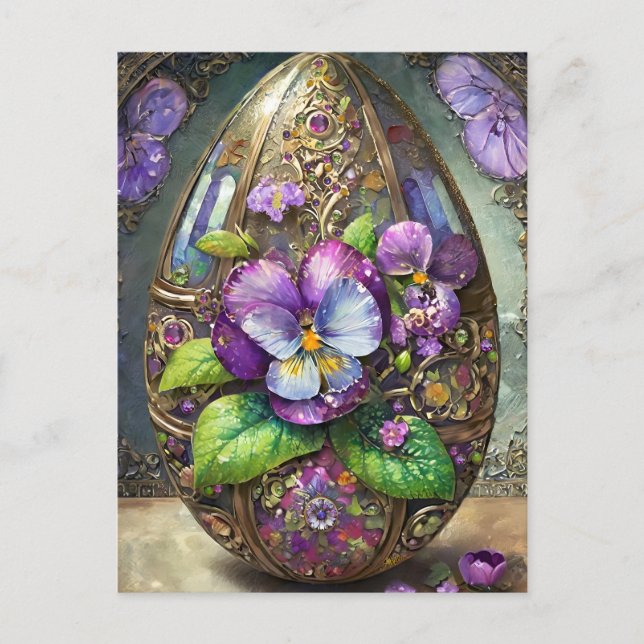 Blooming Birds Foot Violets Wildflowers Easter Egg Postcard (Front)
