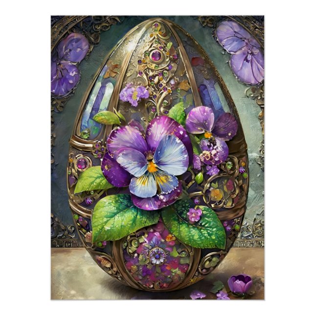 Blooming Birds Foot Violets Wildflowers Easter Egg Poster (Front)