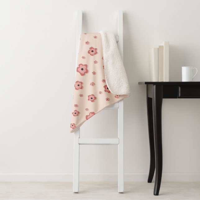 Blooming Bliss Orange Pink Small Sherpa Blanket (In Situ)