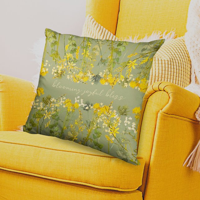 Blooming Bliss Yellow & Green Floral Inspirational Cushion (Creator Uploaded)