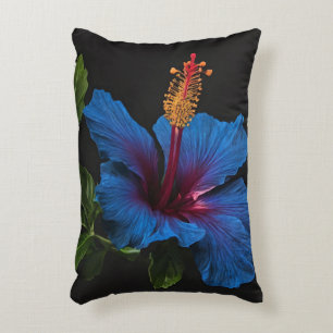 Blooming Blue Hibiscus Flower, Decorative Cushion