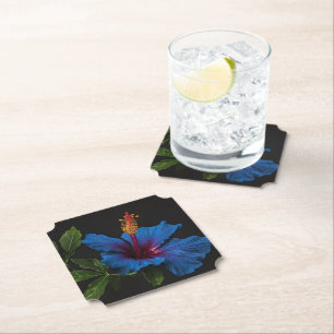 Blooming Blue Hibiscus Flower, Paper Coaster
