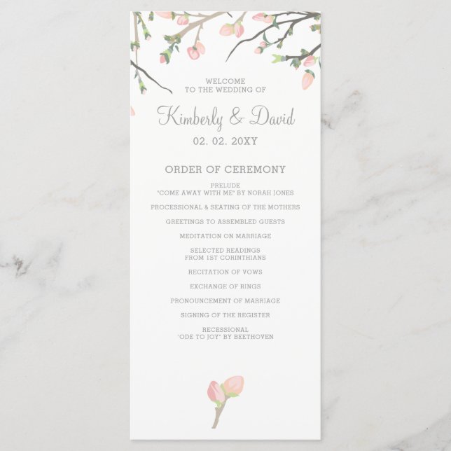 Blooming Blush Floral Wedding Programs Programme (Front)