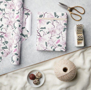 Blooming Blush Magnolia Branches Wrapping Paper