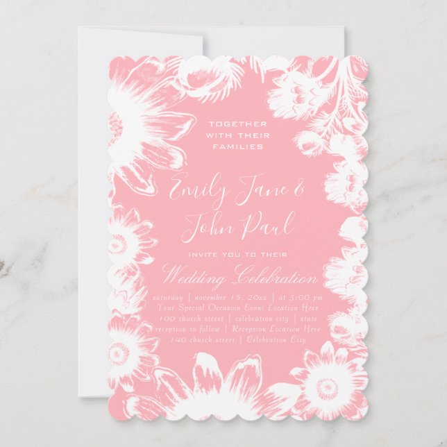 Blooming Blush Pink Floral Wedding Invitations (Front)