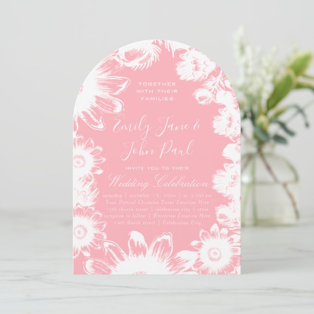 Blooming Blush Pink Floral Wedding Invitations (Standing Front)