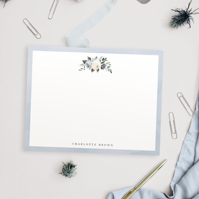 Blooming botanical blue personalised stationery card (Blooming botanical blue personalized stationery note card)