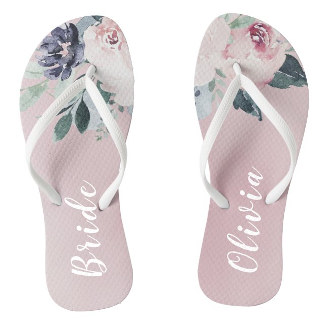 Blooming botanical blush floral Personalised bride Flip Flops (Footbed)