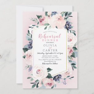 Blooming botanical blush floral rehearsal dinner invitation
