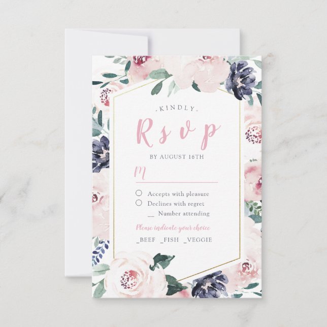 Blooming botanical blush floral wedding RSVP Card (Front)