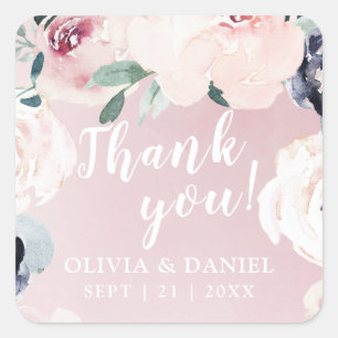Blooming botanical blush floral Wedding thank you Square Sticker