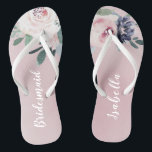 Blooming botanical blush Personalised bridesmaid Flip Flops<br><div class="desc">Watercolor botanical floral and greenery in blush pink and navy,  elegant and romantic,   great personalised bridesmaid gifts</div>