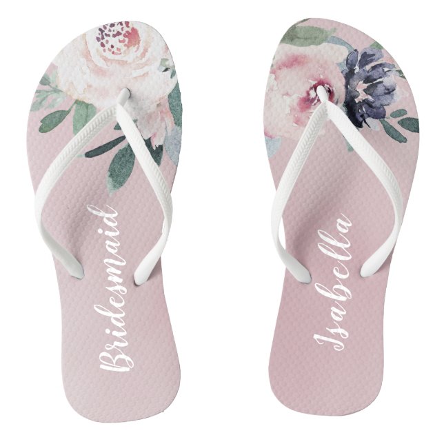 Blooming botanical blush Personalised bridesmaid Flip Flops (Footbed)