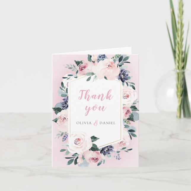 Blooming botanical blush watercolor floral thank you card (Front)