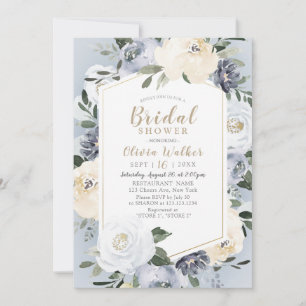 Blooming botanical dusty blue floral Bridal Shower Invitation