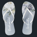 Blooming botanical dusty blue floral bridesmaid flip flops<br><div class="desc">Watercolor botanical floral and greenery in soft yellow,  dusty blue,  and grey,  elegant and romantic,   great personalised bridesmaid gifts</div>