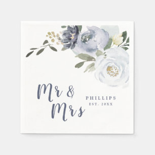 Blooming botanical dusty blue floral Mr. & Mrs. Napkin