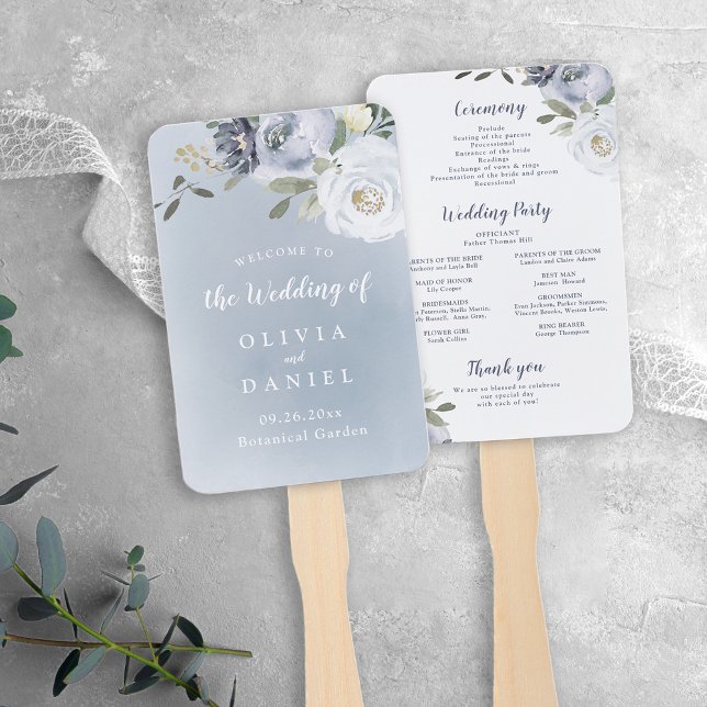 Blooming botanical dusty blue floral program hand fan (Blooming botanical dusty blue floral program hand fan)