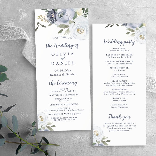 Blooming botanical dusty blue floral program menu (Blooming botanical dusty blue floral program)