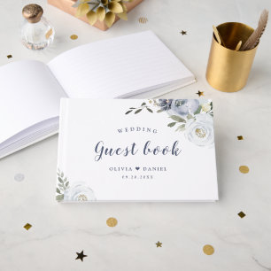 Blooming botanical dusty blue floral wedding guest book