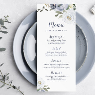 Blooming botanical dusty blue floral wedding menu