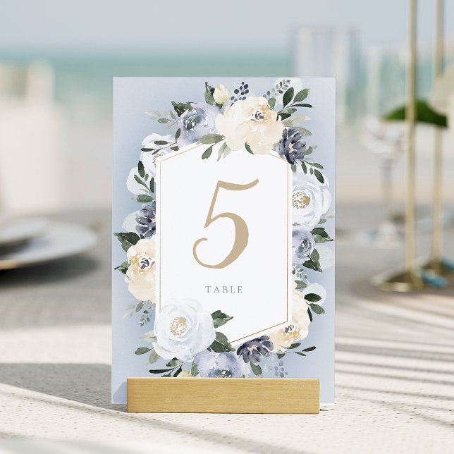 Blooming botanical dusty blue floral wedding table number (Blooming botanical dusty blue floral wedding table number)