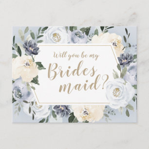 Blooming botanical grey Will you be my bridesmaid Invitation