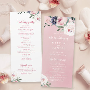 Blooming botanical pink floral wedding program menu