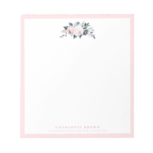 Blooming botanical pink personalized stationery notepad (Front)