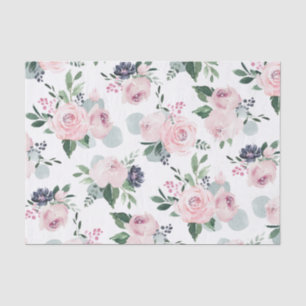 Blooming botanical pink watercolor floral tissue paper