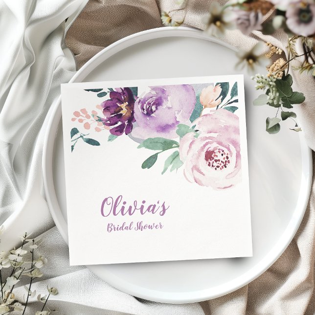 Blooming botanical purple floral bridal shower napkin (Blooming botanical purple floral bridal shower napkins)