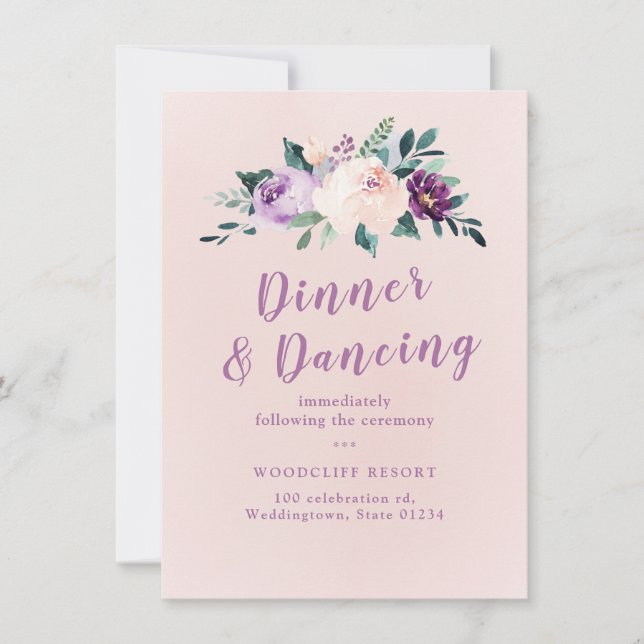 Blooming botanical purple floral reception invitation (Front)