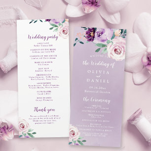 Blooming botanical purple floral wedding program menu