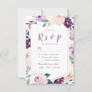 Blooming botanical purple floral wedding RSVP Card