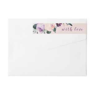 Blooming botanical purple floral Wedding Wrap Around Label