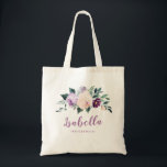 Blooming botanical purple personalised bridesmaid tote bag<br><div class="desc">Watercolor botanical floral and greenery in blush,  peach and purple,  elegant and romantic,   great personalised bridesmaid gifts</div>