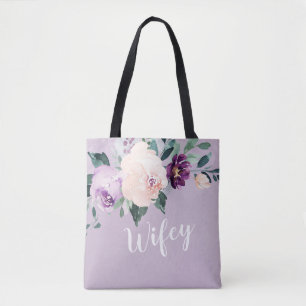 Blooming botanical purple personalised wifey tote 