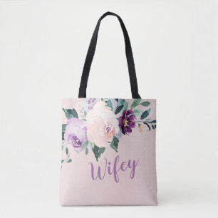 Blooming botanical purple personalised wifey tote bag
