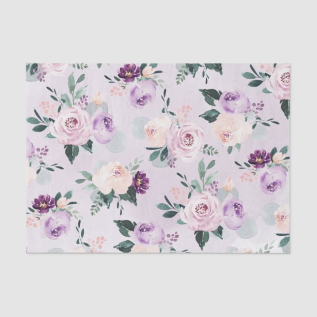 Blooming botanical purple watercolor floral tissue paper (Front)