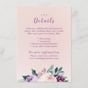 Blooming botanical purple wedding insert card